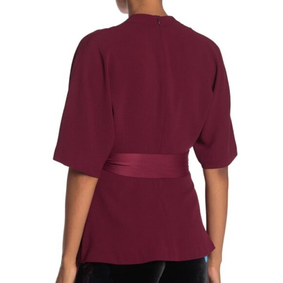 Trina Turk Unidos Tie-Waist Wrap Top, Pinot Noir - Picture 2 of 5